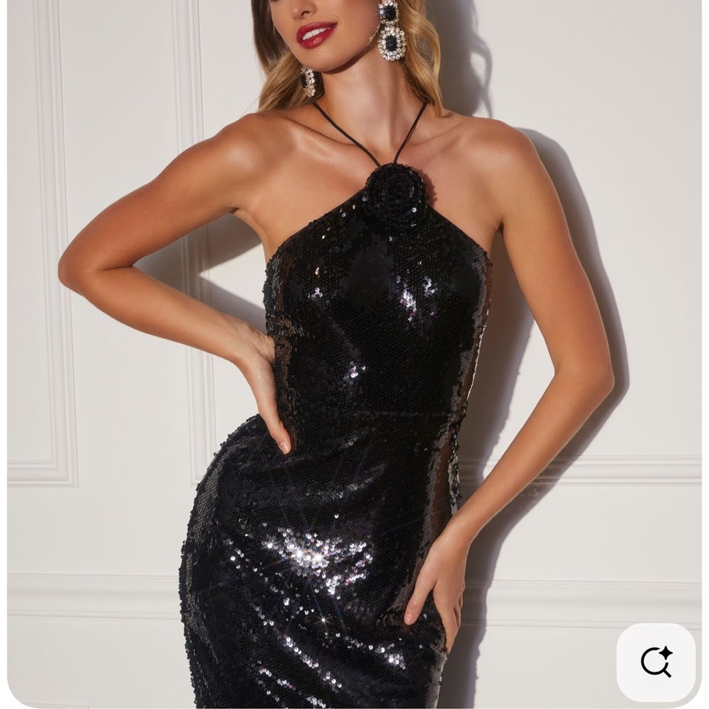 Vici Black Sequin Halter Maxi Dress